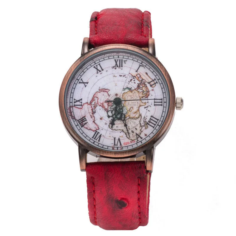 LOUISE' унисекс montre Винтаж femme женские часы с Карта мира кожа наручные для мужчин