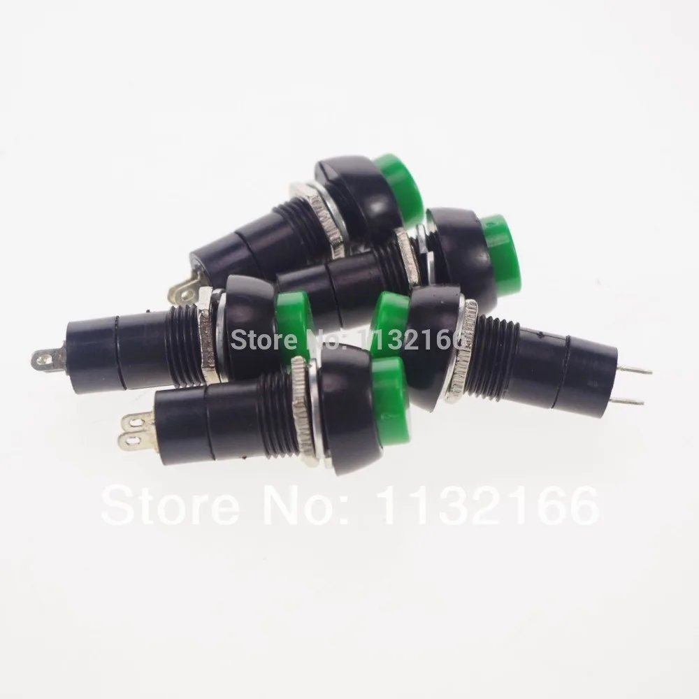 Зеленый кнопочный переключатель 12 мм с креплением без 2 контактов SPST для