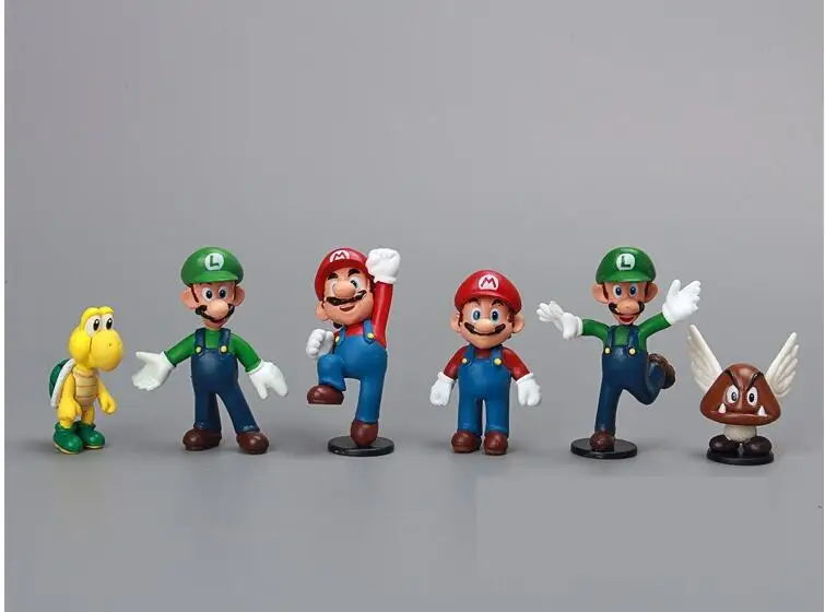 6 шт./компл. Super Mario Bros Family Mini PVC Figures Toys Luigi Wario Waluigi Toad Bowser Yoshi Peach Daisy Goomba Koopa | Игрушки и