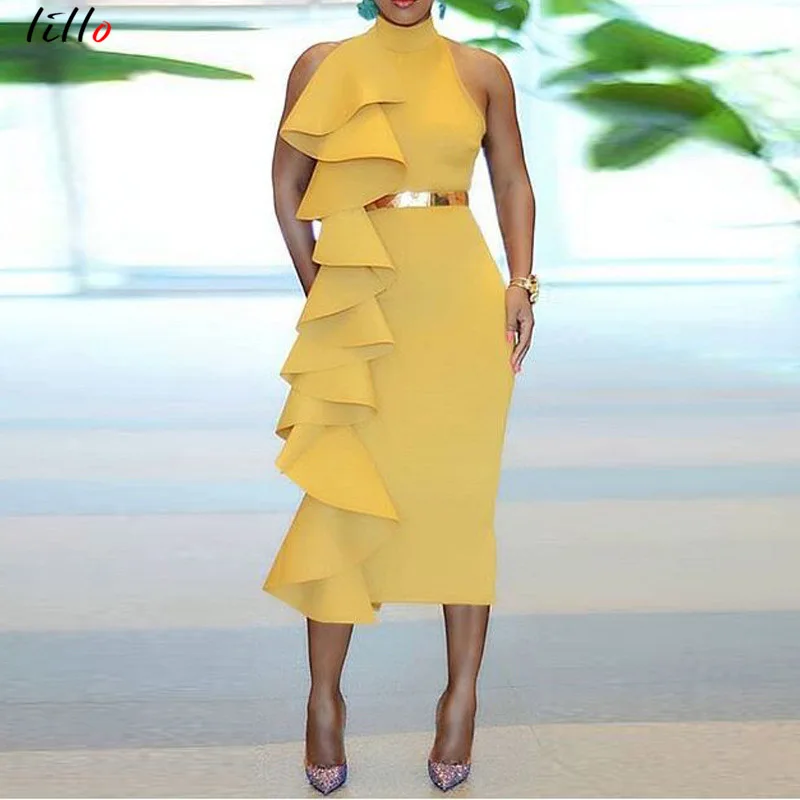 Платье для коктейлей однотонное коктейльное платье большого размера с оборками