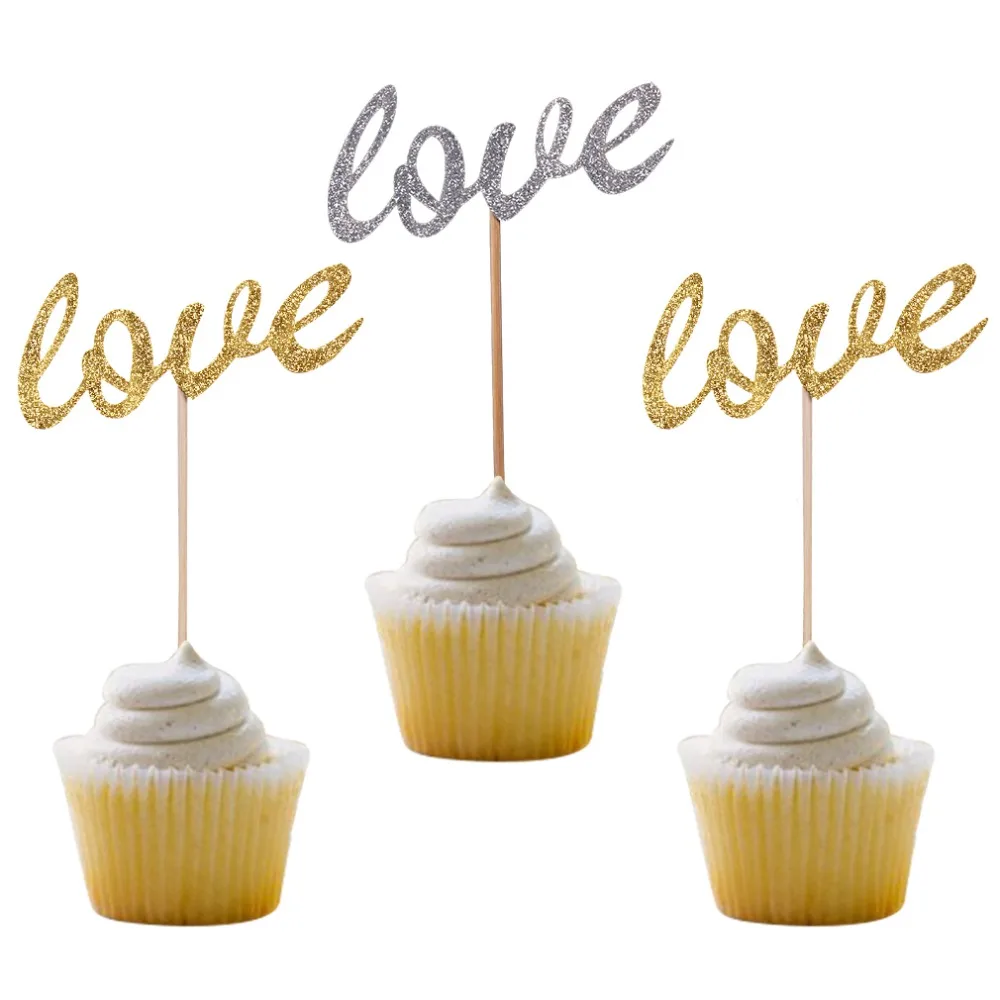 Золотой Блеск Любовь украшения для кексов свадьба день рождения торт украшение
