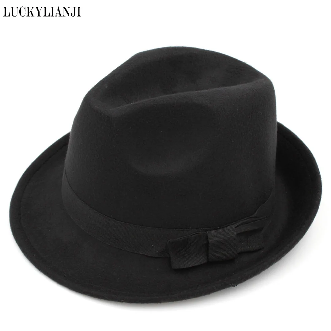 LUCKYLIANJI Vintage Boys Girls Kids Child Rolled Brim Trilby Fedora Hat Pinch Crown Jazz Cap (54CM Adjust Rop Inside)