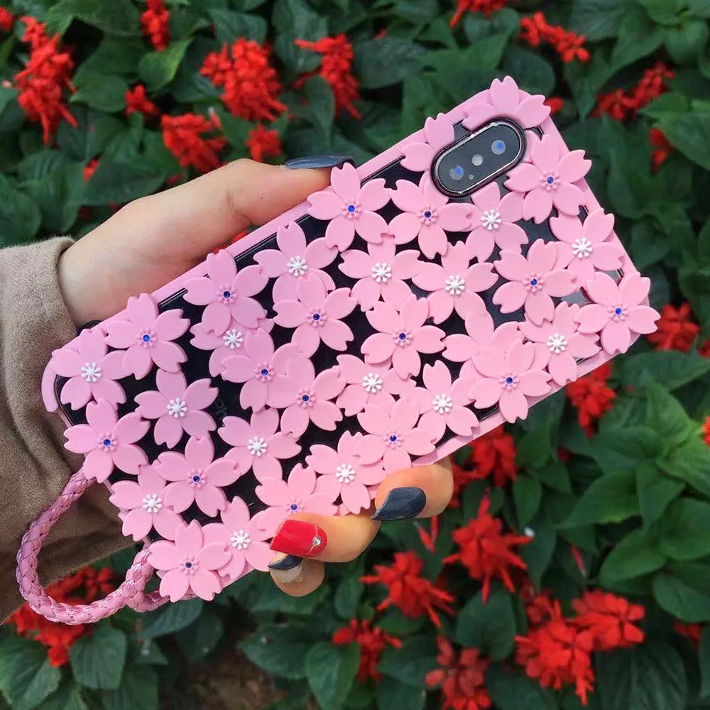 JONSNOW 3D цветок выдалбливают Телефон чехол для iPhone 6 6S 7 8 Plus Силиконовые чехлы с ремешком для iPhone X XR XS Max задняя крышка
