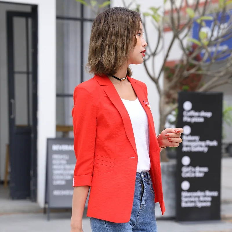 

Women jacket Slim summer Solid color Thin section coat Half sleeve OL Formal Blazers Women 8901