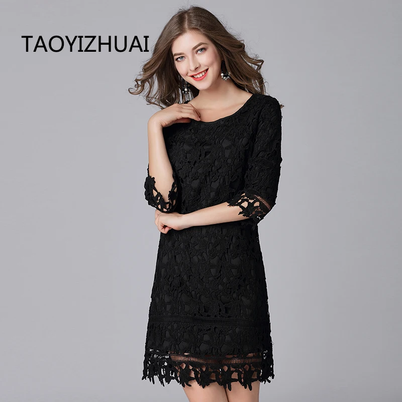 Женское офисное платье TAOYIZHUAI черное прямое лоскутное выше колена большие