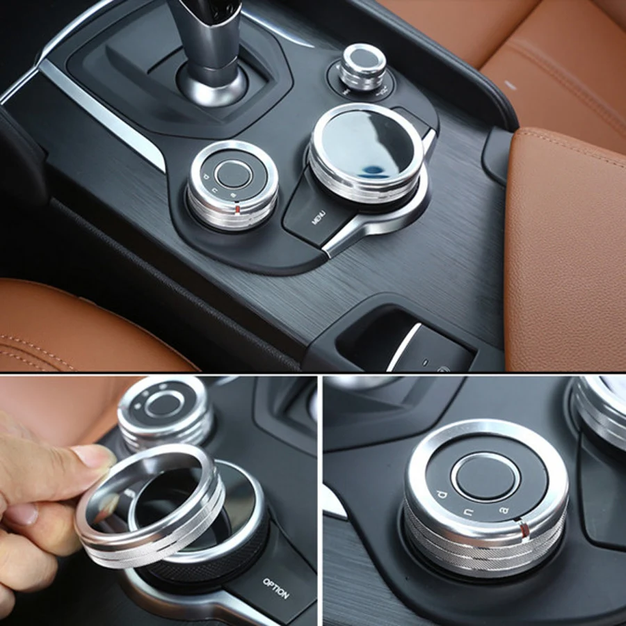 YAQUICKA 3Pc/set Aluminum Car Console Multimedia Button Switch Ring Trim For Alfa Romeo Giulia 2017 Interior Accessories styling |