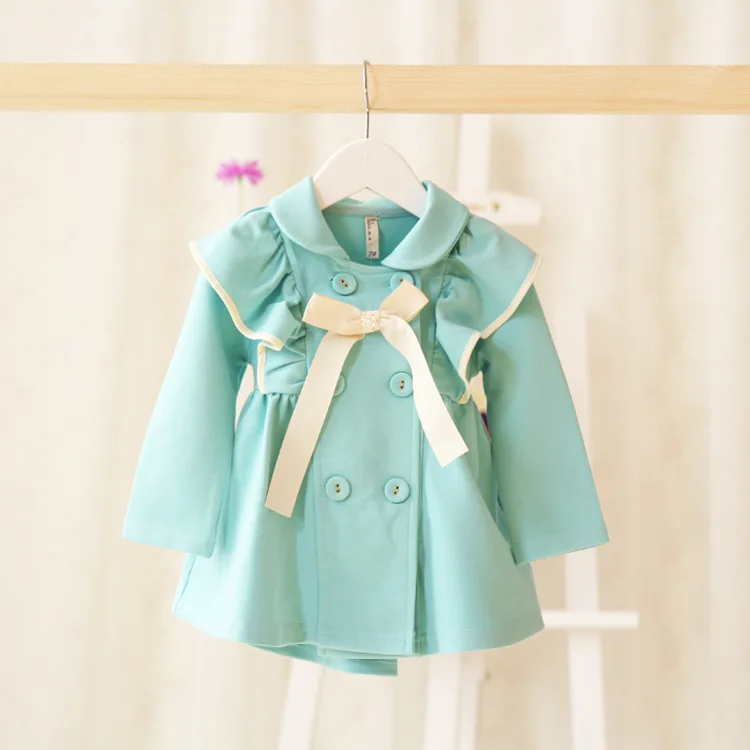 baby girls casual trench/outerwear, children spring coats, pink/blue/beige/red, beads, bow, button, 5 pcs/lot, wholesale, 0904