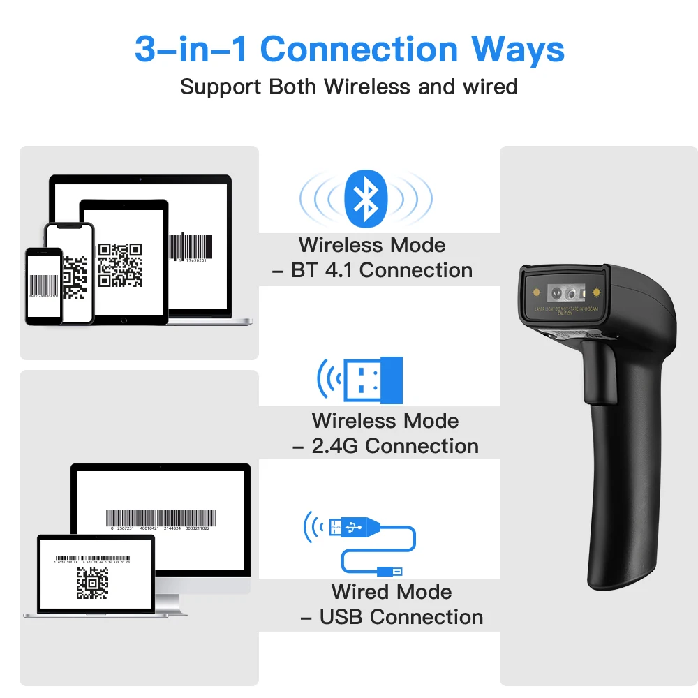 Eyoyo 2D сканер штрих кода с 3 в 1 Bluetooth & 2 4G ключ Беспроводной проводное соединение