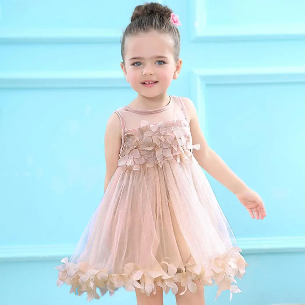 New Kids Children Solid O-Neck Sleeveless Everyday Holiday Floral A-line Girls Cute Summer Casual Dress | Детская одежда и обувь