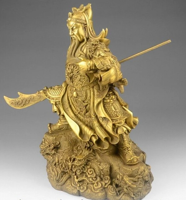 zhaomeirui31++14 Chinese Brass Copper Dragon Sword Warrior Guan Gong God Yu Buddha Statue | Дом и сад