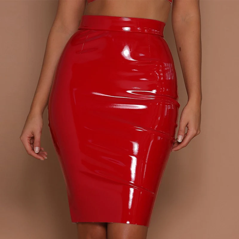 Женская юбка-карандаш средней длины из искусственной кожи красная черная