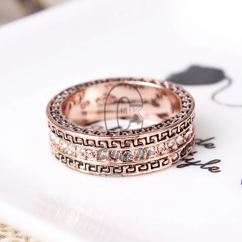 18 k gold inlaid double crystal shape rose and white women's ring belt JZ1348 | Украшения и аксессуары