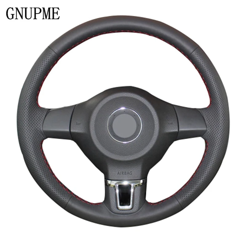 GNUPME черный кожаный чехол рулевого колеса автомобиля для Volkswagen Golf 6 Mk6 VW Polo Sagitar