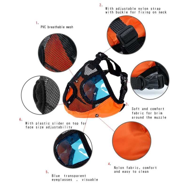 Дышащий сетчатый короткий намордник для собак Регулируемый мопса маска против