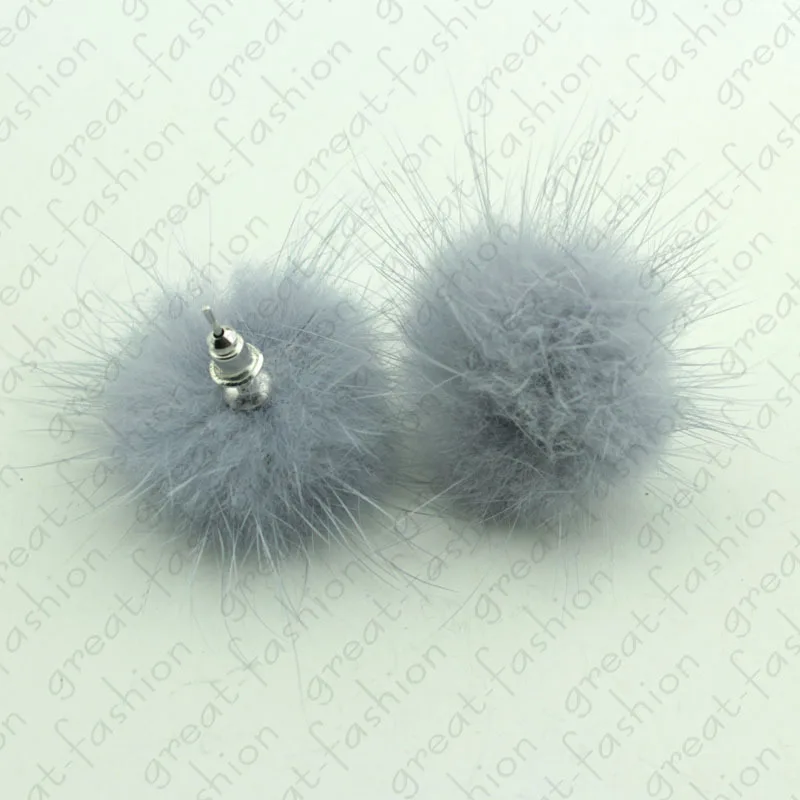 Модные серьги металлические с шариком из натурального меха норки цветком для