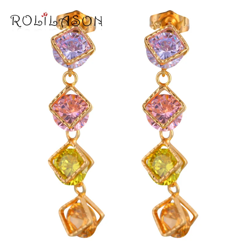 Серьги ROLILASON с цветным цирконом Модные женские длинные серьги подвески для свадьбы JES1118|earring color|drop earringsearrings