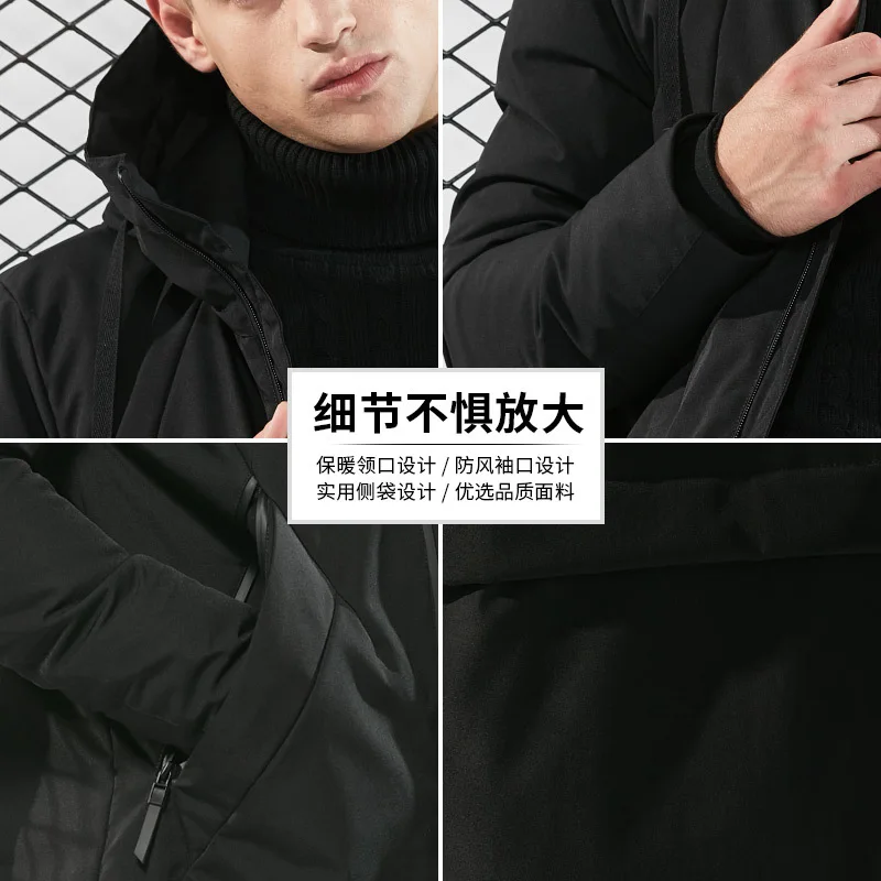 Новая однотонная зимняя мужская куртка Теплое повседневное длинное пальто с