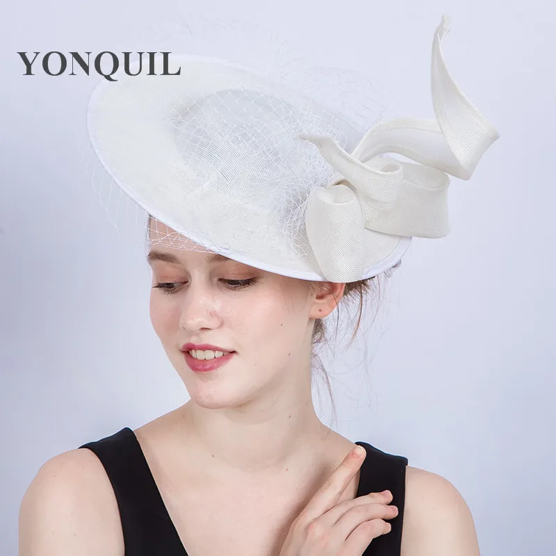 

Women Imitation Sinamay Fascinator Hats White Bowknot Kentucky Derby Wedding Cocktail Church Sinamay Hairclips Gril Red Headwear