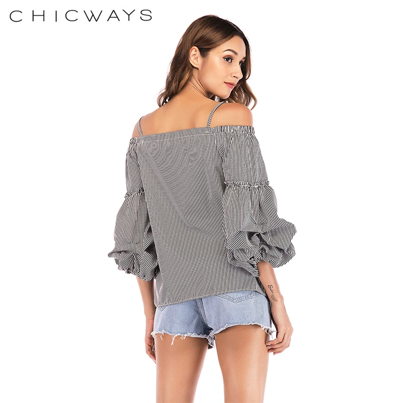 Chicways поплин блузка с длинным рукавом на пуговицах Gingham Top женские блузки 2018 осень