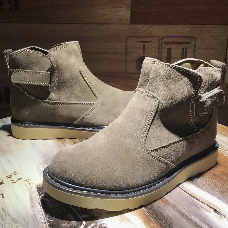 Ze 37-45; SiRetro; мужские ботильоны из коровьей замши на застежке-липучке; удобные зимние ботинки на танкетке для мальчиков