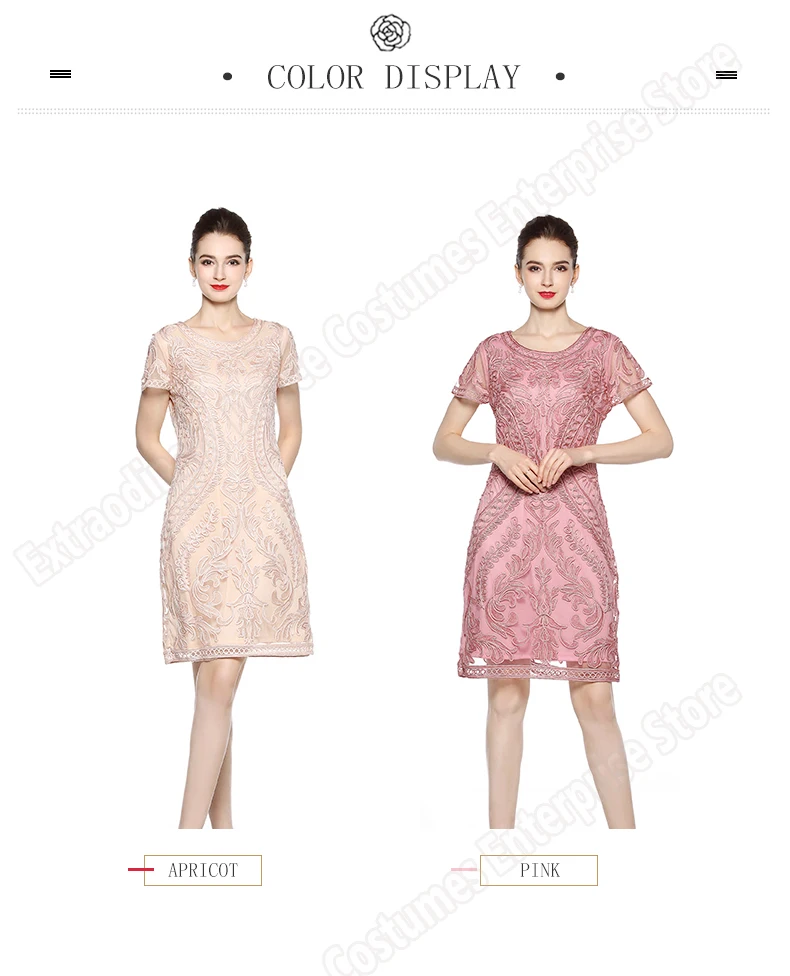 Floral Embellished Dresses Lace Flapper Great Gatsby Short sleeve Fashion Dinner Women Luxury Style Party Dress Vintage Costumes