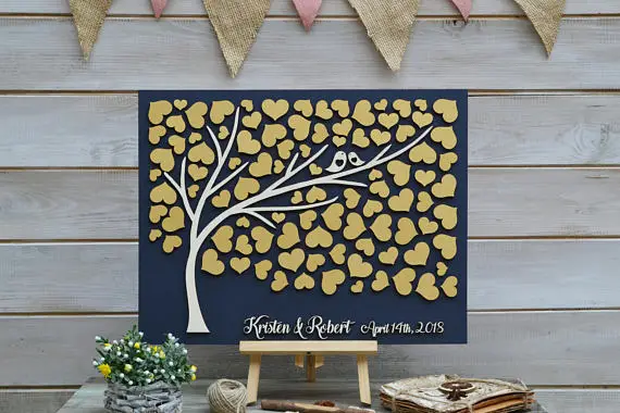 Персонализированная Золотая Свадебная Гостевая книга 3D дерево жизни деревянные