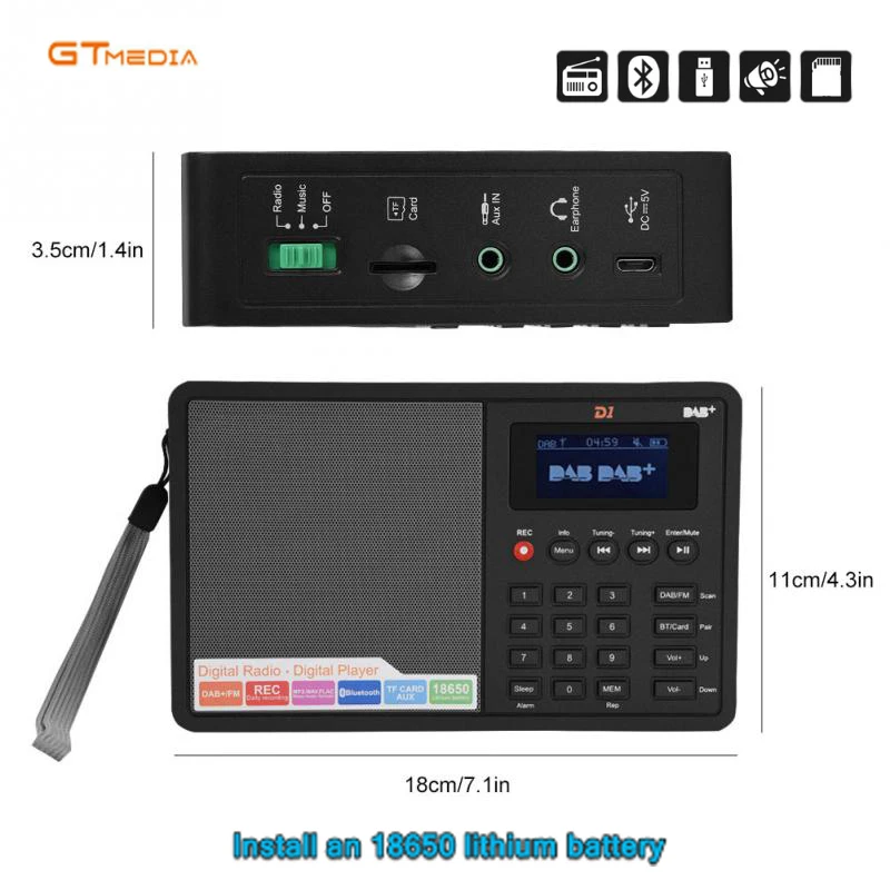 Портативное цифровое радио GTMEDIA D1 FM стерео/RDS многополосное динамик с ЖК дисплеем