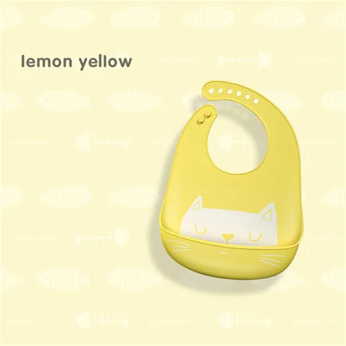 yellow cat Детские нагрудники, водонепроницаемые Силиконовые Слюнявчики для кормления младенцев, регулируемые Слюнявчики, детские вещи для новорожденных, Мультяшные принты, нагрудник для мальчиков и девочек - Цвет: yellow cat