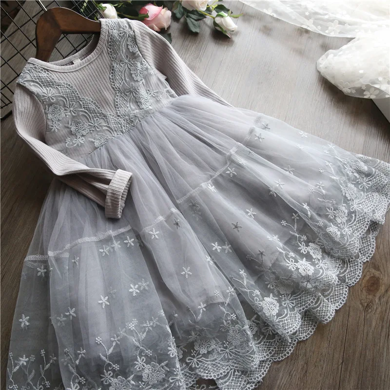 2019 Fashion Spring Autumn Girls Dress lace Mesh Long Sleeve Girl Clothes Baby Princess For Children Clothing | Детская одежда и