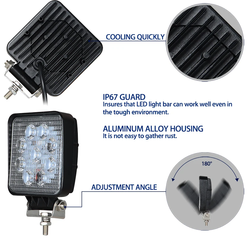 RACBOX 4-дюймовый светодиодный рабочий светильник квадратный круглый 27 Вт 12В 24В