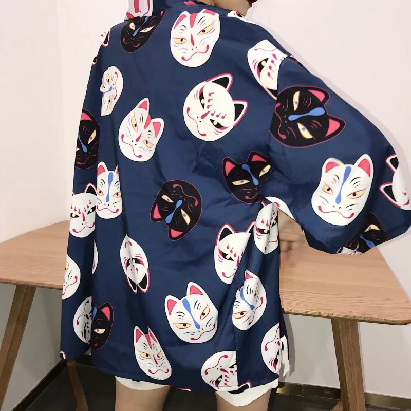 Harajuku кимоно японский товары для кошек печати Свободные Повседневное кардиган