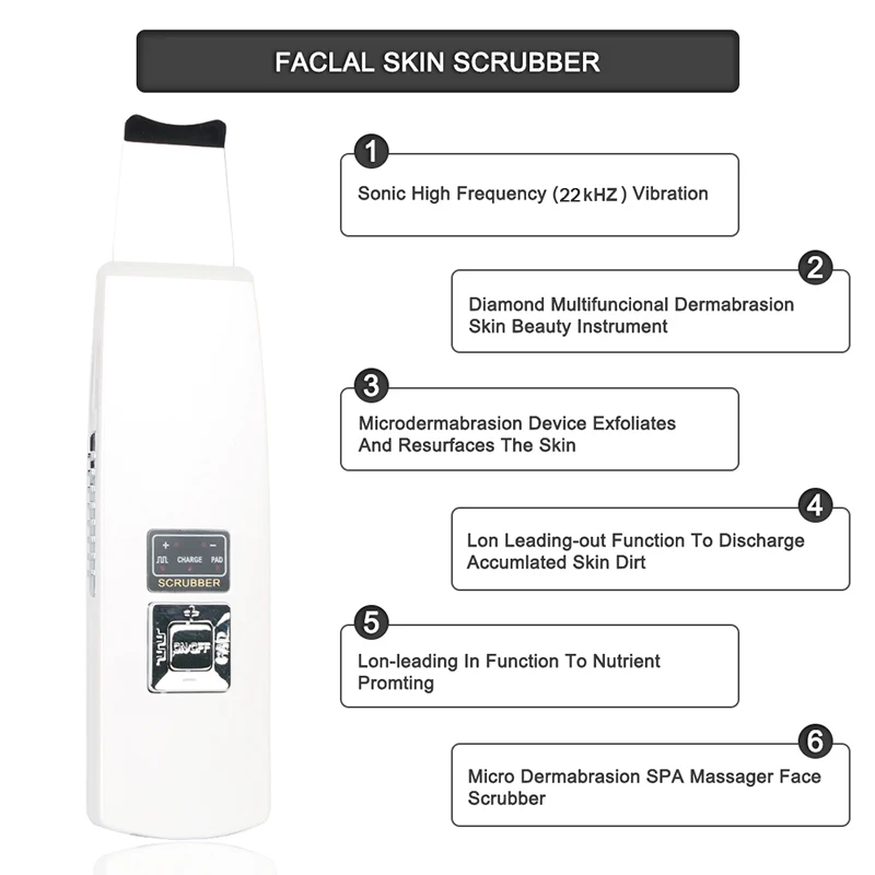 Skin Scrubber Ultrasonic Ion Facial Care Ultrasonic Scrubber Cleaner Blackhead Removal Face Peeling Extractor Skin Beauty Tools