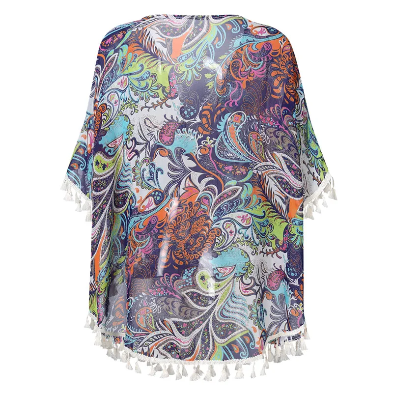 Zacoo женские Цветочные Пейсли печати Повседневная Блузка Свободные кисточкой