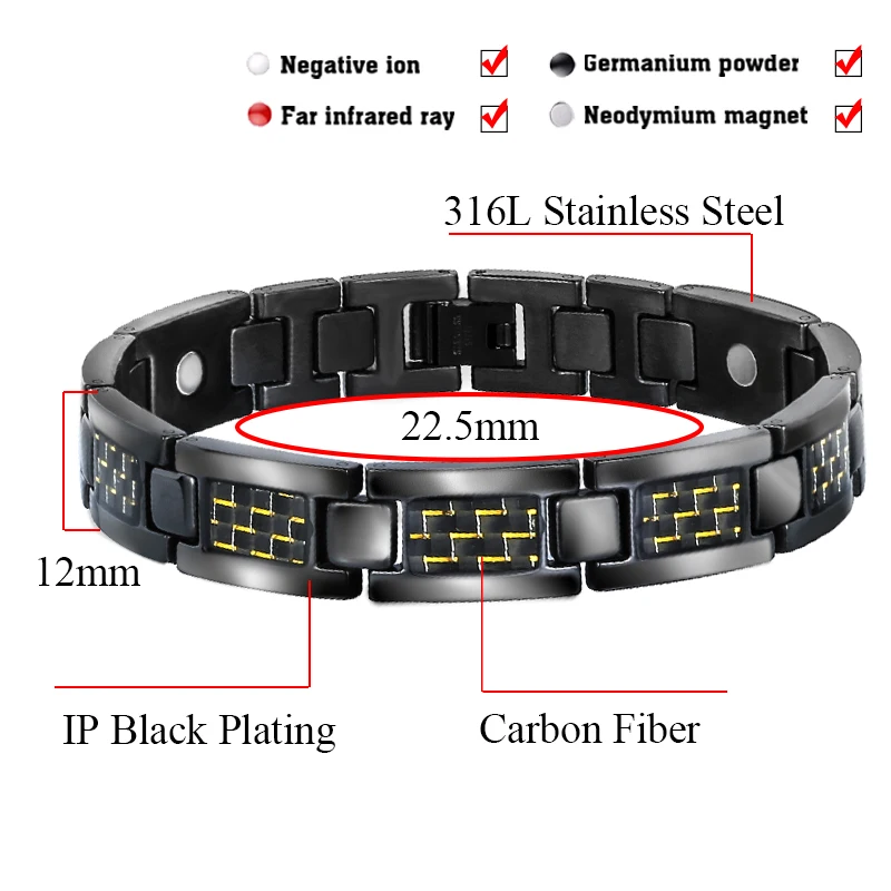 Hottime титановый магнитный браслет для здоровья Caron Fiber 4 в 1 элементы высокое