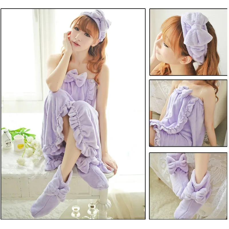 3 шт./компл. Зимний милый фланелевый Халат комплект банных полотенец на груди с