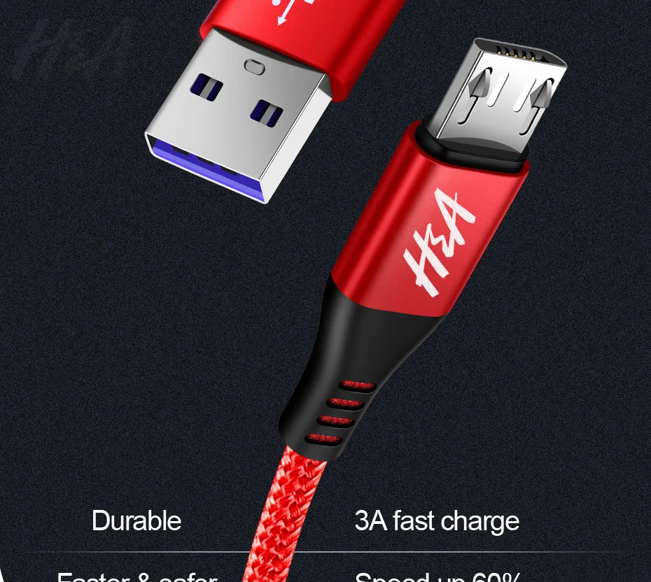 H& A 3A Micro USB кабель 1 м 2 м Быстрая зарядка нейлон USB синхронизация данных мобильный телефон Android адаптер зарядное устройство кабель для samsung