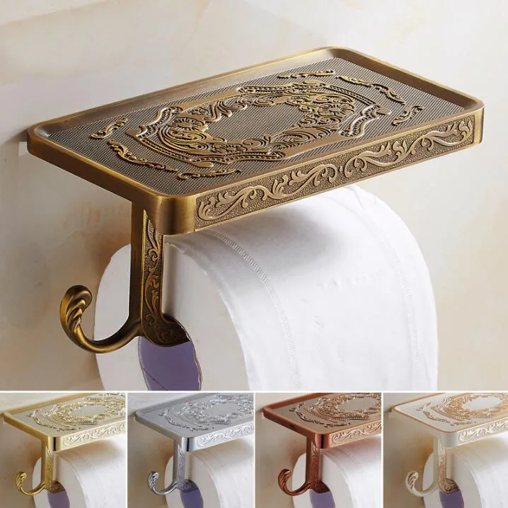 Wholesale And Retail Antique Carving Toilet Paper Roll Holder Rack with Phone Shelf Wall Mounted hook | Обустройство дома