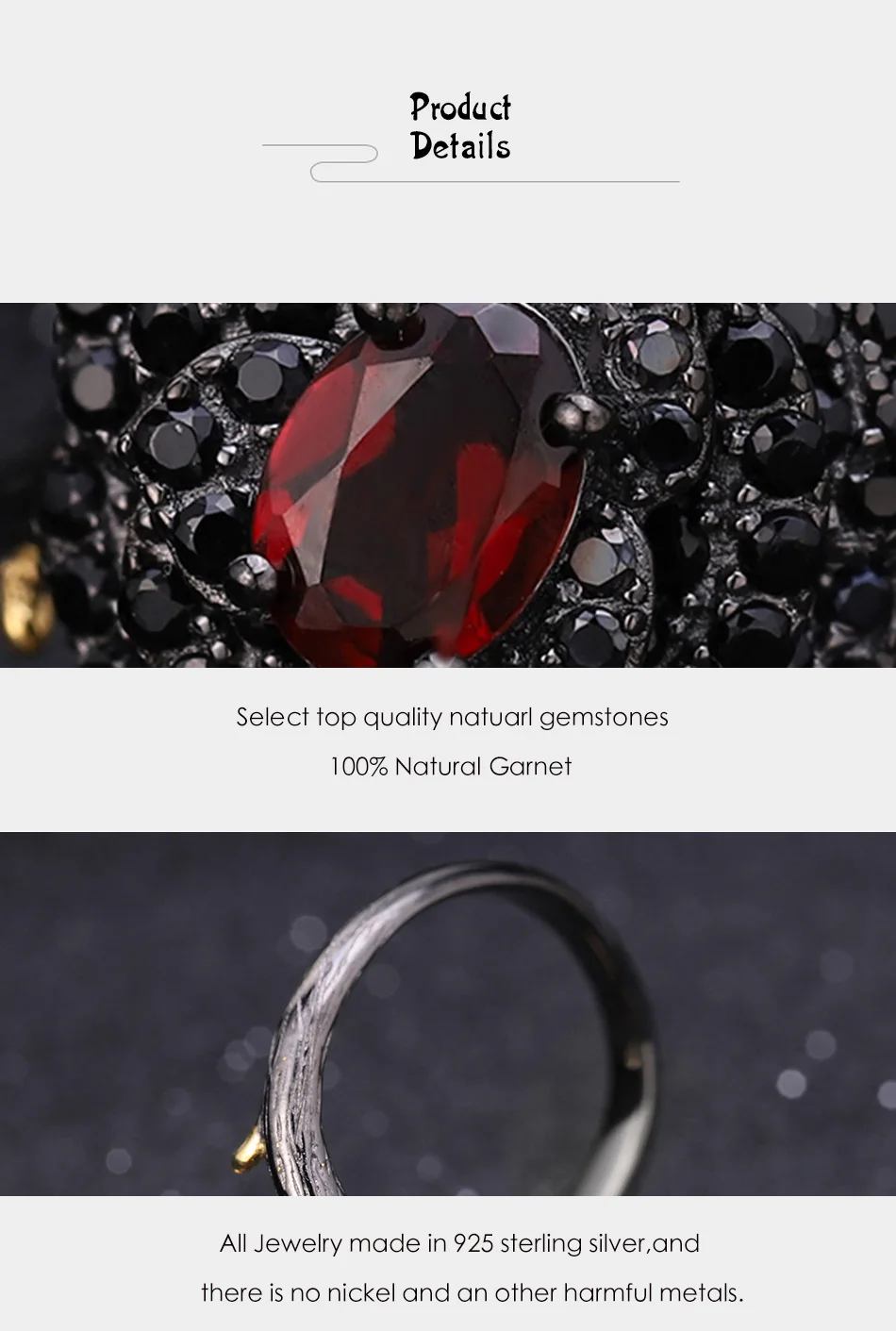 GEM'S BALLET 1.00Ct натуральный гранат розы кольца для женщин 925 пробы серебро ручной работы регулируемое винтажное Открытое кольцо Bijoux