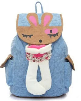 New 2014 Fresh Cute Quilted Rabbit Character Girls School Bag Female Cavas Backpacks Mochila Feminina de Lona High Quality | Багаж и сумки