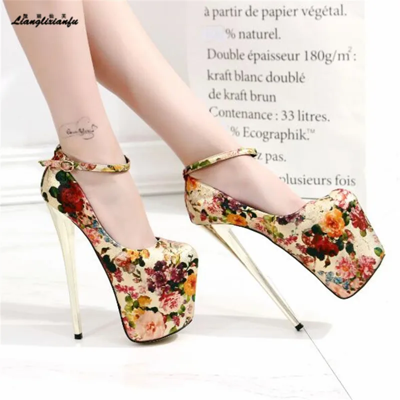 LLXF zapatos/Большие размеры: 34-45, 46, 47, весенние пикантные туфли на тонком высоком каблуке 20 см женские туфли-лодочки на шпильке в этническом стиле ретро с ремешком на щиколотке
