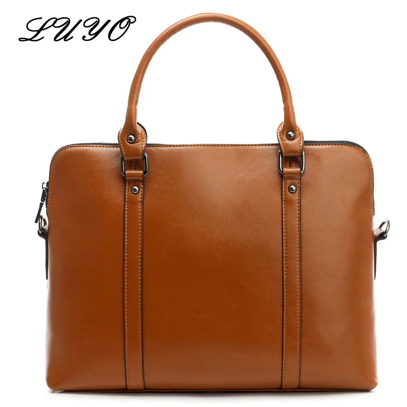 LUYO Brand Genuine Leather Business Luxury Handbags Women Bags Designer Top-handle Ladies Handbag Fashion Laptop Briefcase Bag | Багаж и