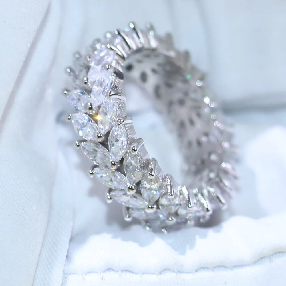 Drop Shipping Professional Luxury Jewelry Stack 925 Sterling Silver Fill Marquise Full White 5A Cubic Zirconia Wedding Band Ring | Украшения