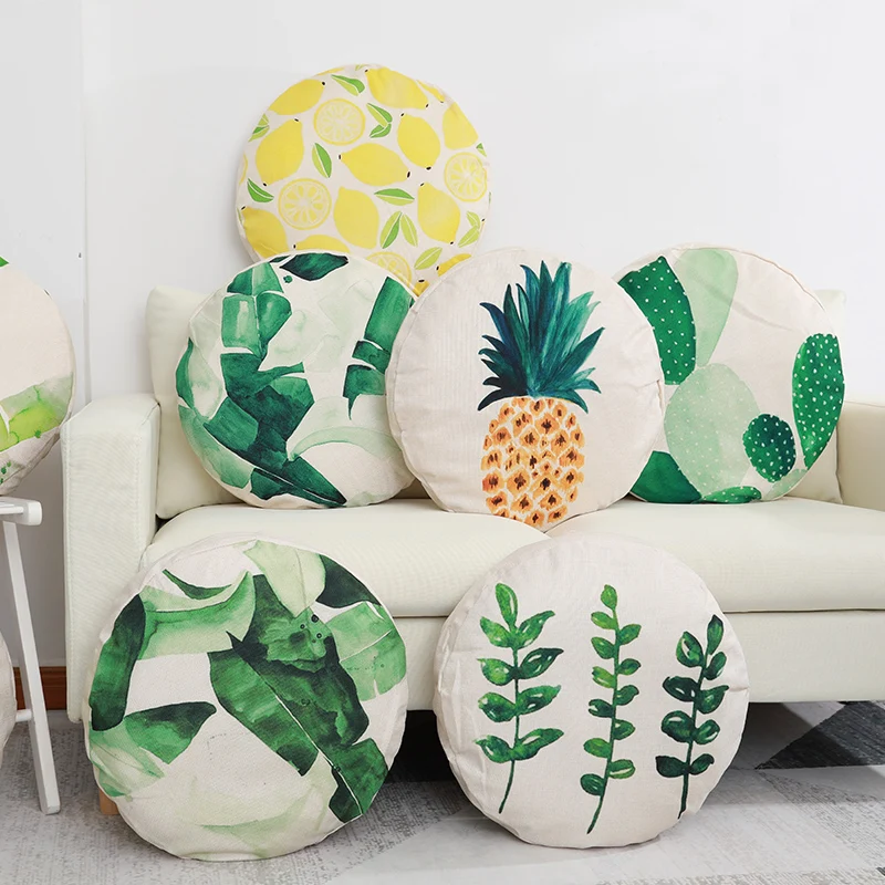 Взрывная круглая подушка банановый лист Тропическое растение садовая хлопковая