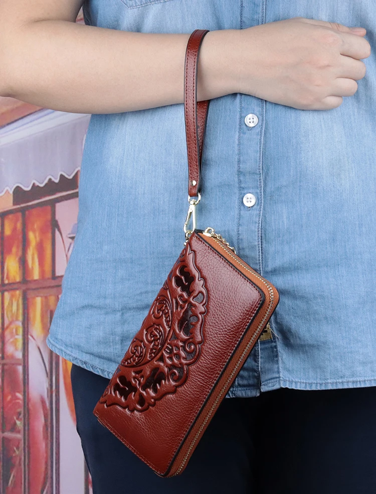 Новые поступления, Длинные винтажные кошельки из натуральной кожи, мульти-карты, кошелек для карт,, большая вместительность, тиснение, женские кошельки на молнии