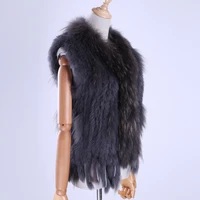brand new womens lady genuine real knitted rabbit fur vests tassels raccoon fur trimming collar waistcoat fur sleeveless gilet