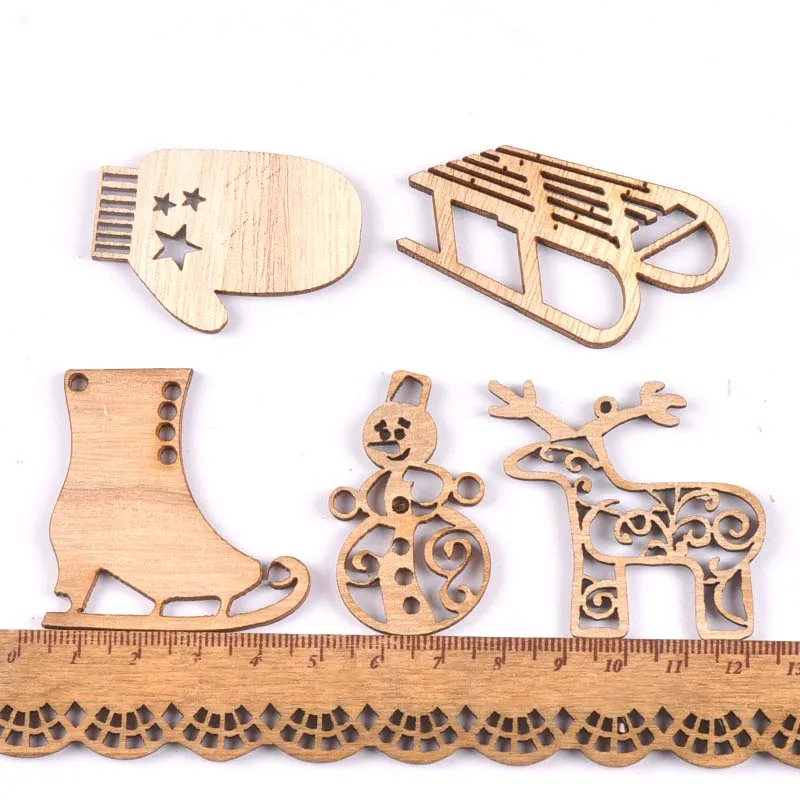 

Christmas snowman/reindeer/sled Natural Wooden Scrapbooking Diy Craft for decoration ornament handicrafts 10pcs MT1850