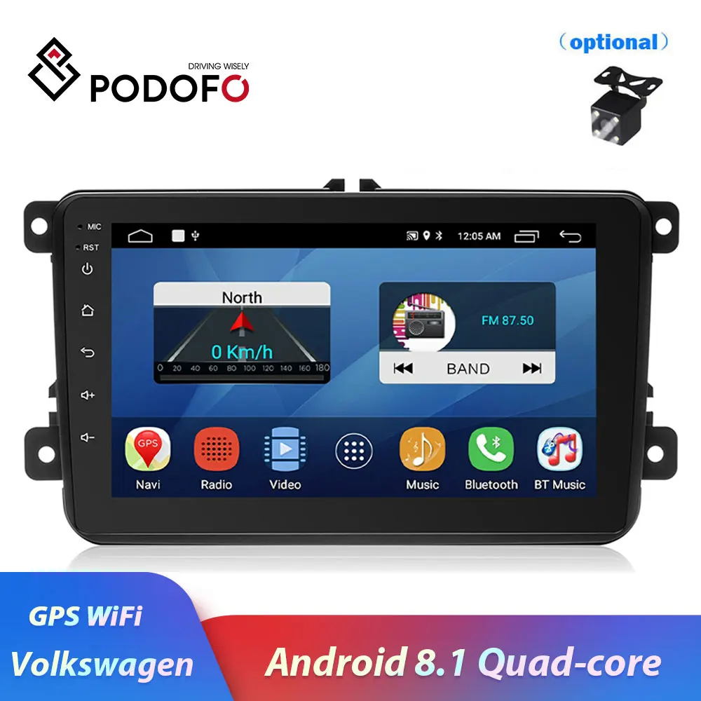Podofo 2 din Android 8 1 автомобильный Радио мультимедийный плеер четырехъядерный Авто