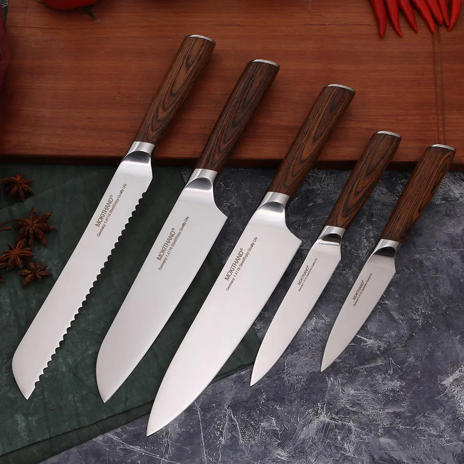 5pcs Each Set Кухонный нож, японские поварские ножи, набор профессиональных немецких ножей 1,4116 из высокоуглеродистой стали, нож для хлеба Santoku для приготовления пищи - Цвет: 5pcs Each Set