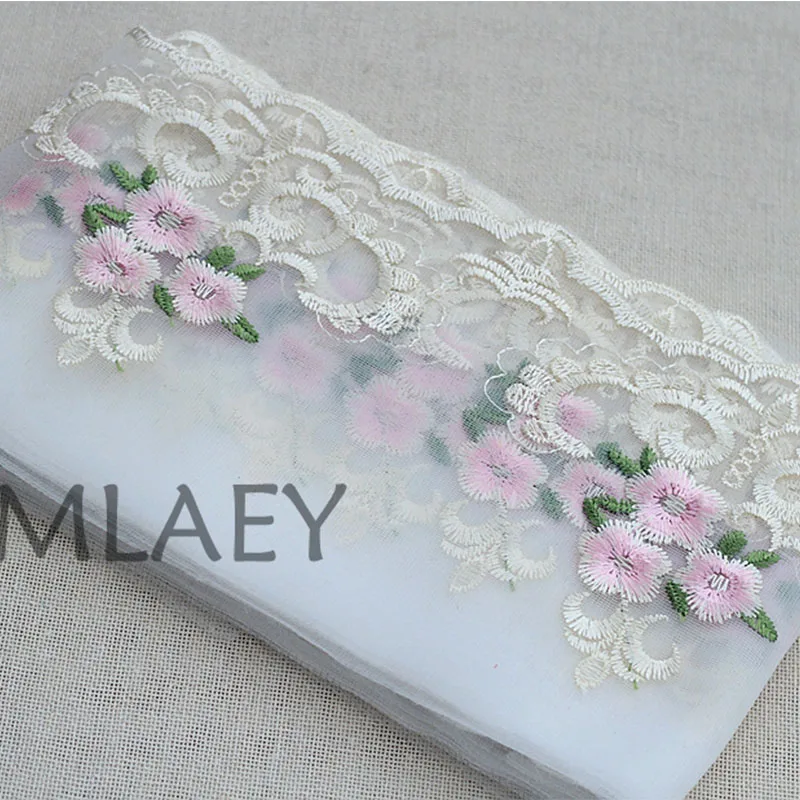 2 ярда/партия розовое изысканное вышитое кружево три кружева ткань качественная