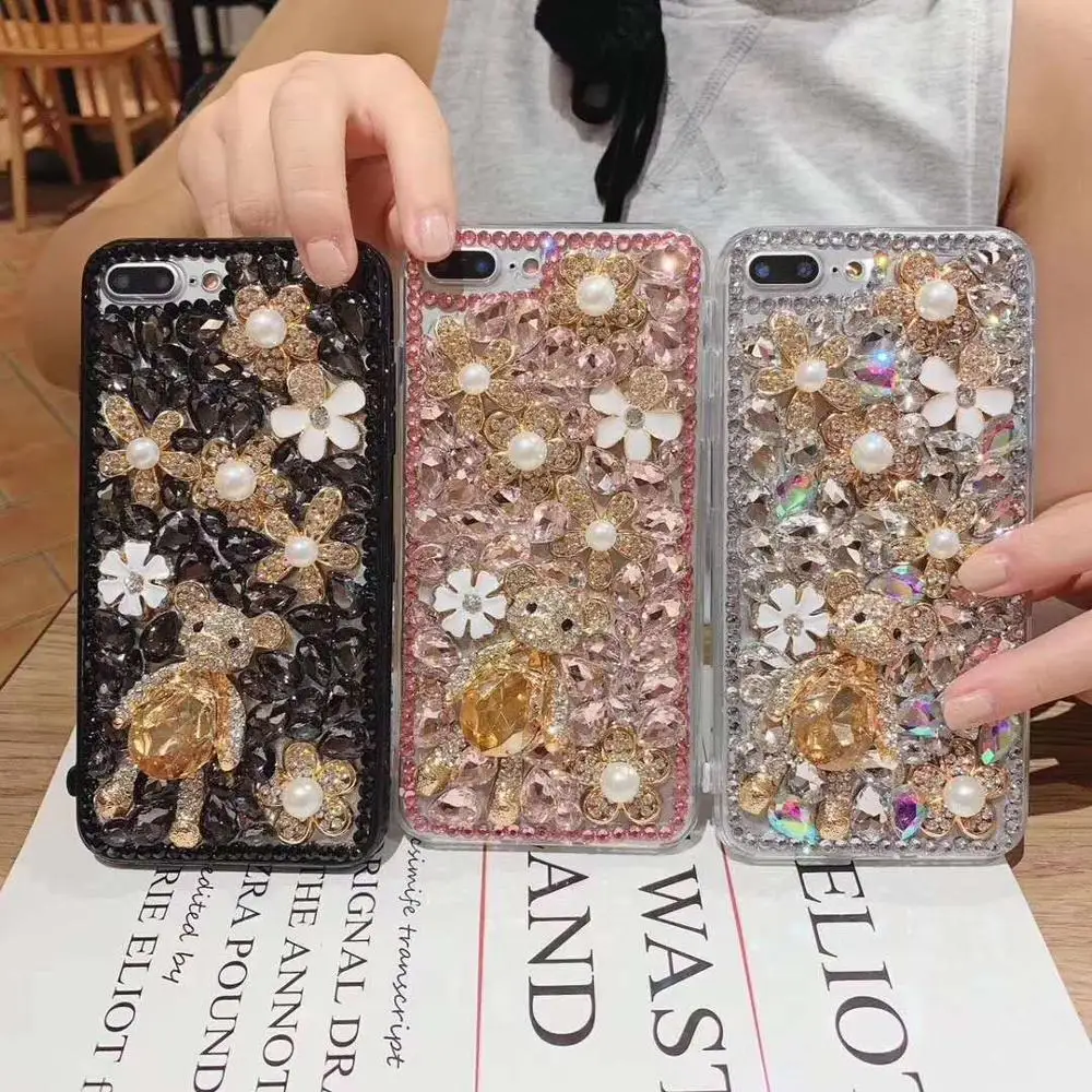 Блестящий милый чехол для телефона с 3D стразами и кристаллами Iphone 6 7 8 Plus XS XR MAX Samsung